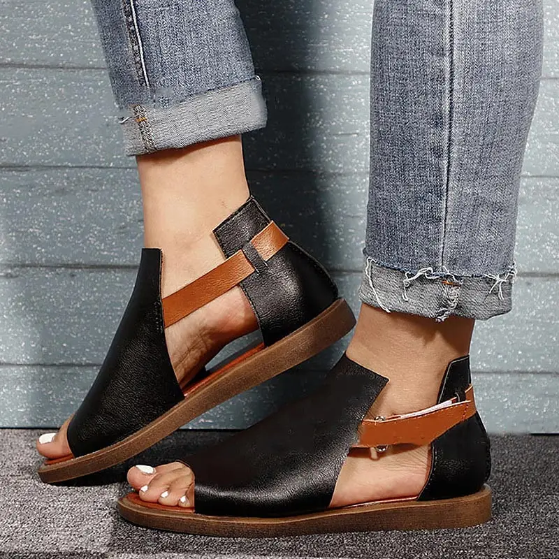 

Летняя обувь, женские сандалии, 2021 Новые однотонные пляжные сандалии, женская обувь, повседневная обувь из искусственной кожи с открытым но...