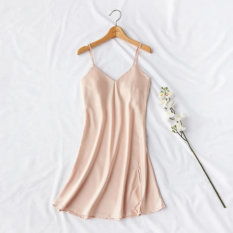 

Mini Dress Women Sexy Sleepwear Sling Dress Summer Sleeveless Spaghetti Strap Female Sleep Cute Solid Color Femme