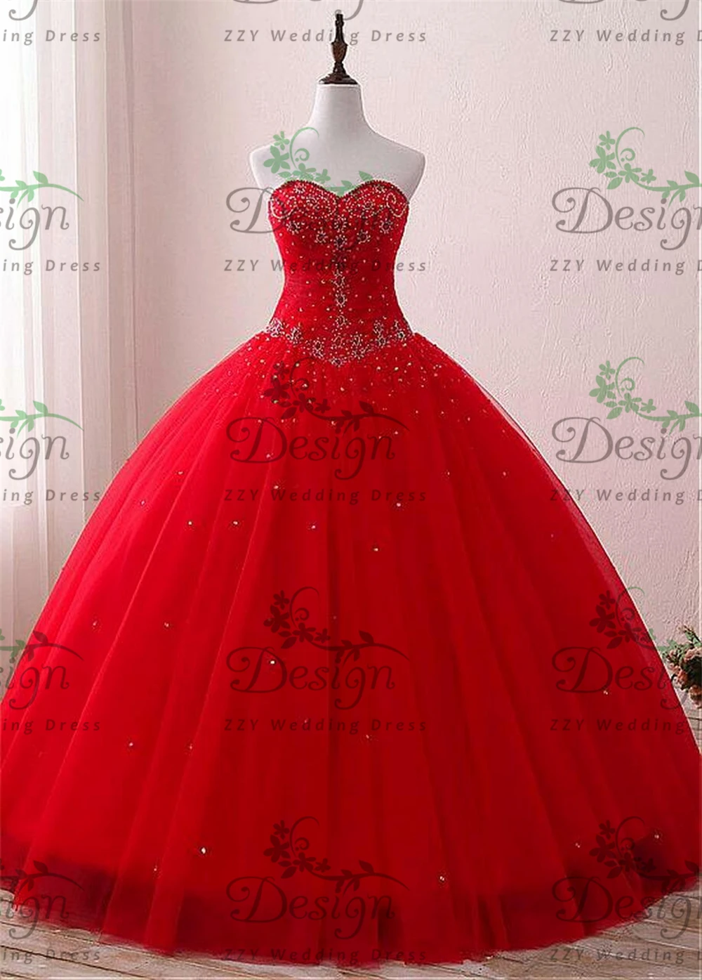 

Excellent Real Images Red Tulle Beading Pearls Vestidos De Fiesta 15 Dresses Lace-Up Ball Gown Sweet 16 Quinceanera Dresses