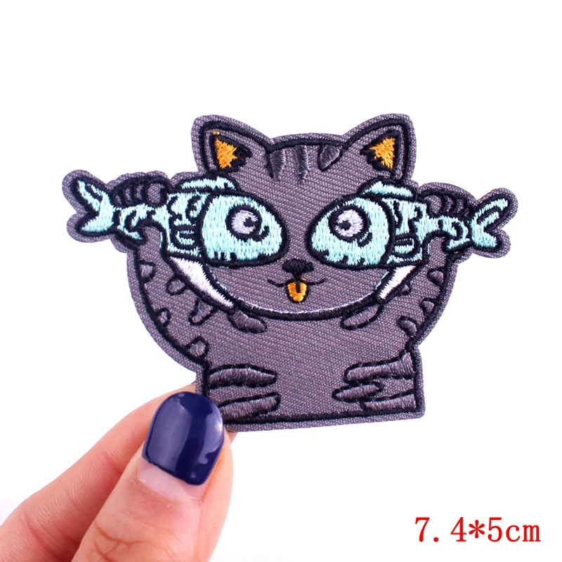 Нашивки с вышивкой в виде животного кота аппликация для детской одежды