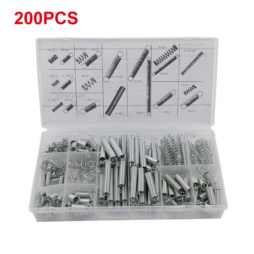 

200pcs Spring Assortment Set Steel Wire Spring Kit Set Zinc Plated Compression Extension Spring for Small Project Repairs