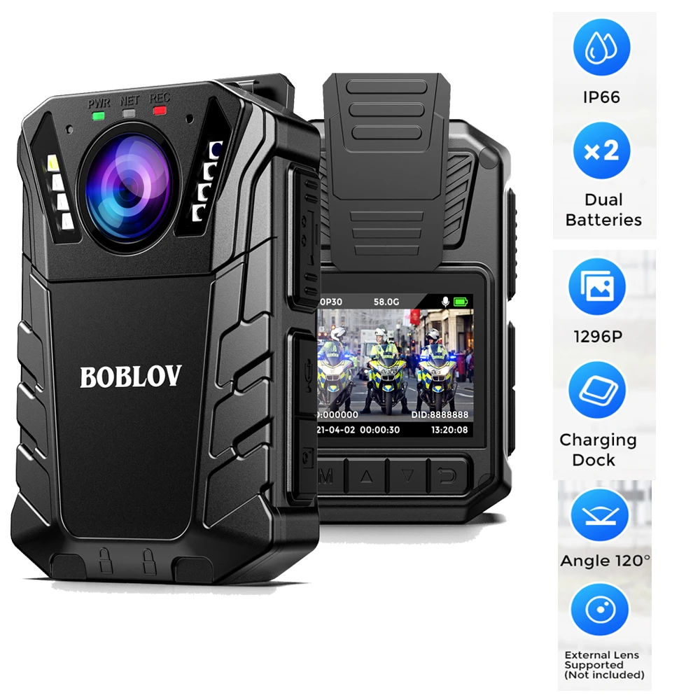 

BOBLOV KJ09 Mini Body Camera Full HD 1296P Body Mounted Camera Built-in SD Card 64GB IP66 Waterproof Support External Lens Cam
