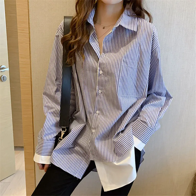 Женская блузка в полоску Повседневная офисная рубашка Корейском стиле