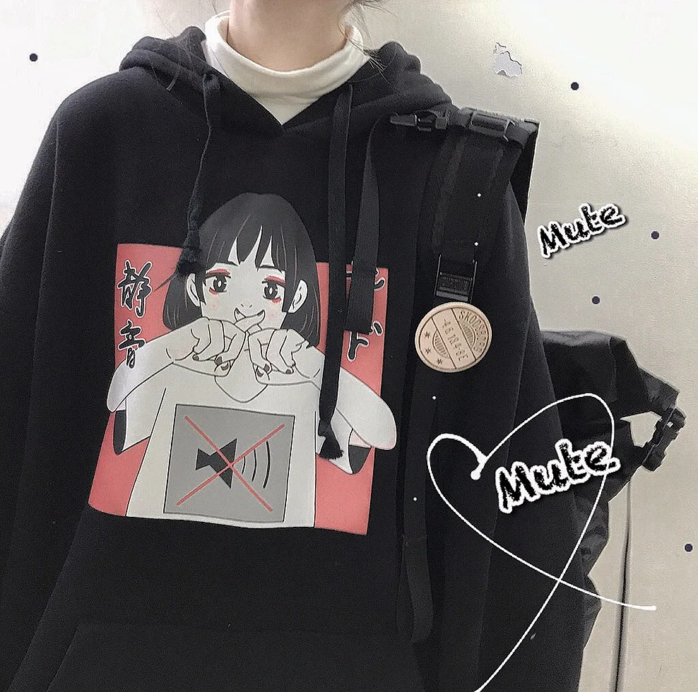 Аниме принт толстовка женская Kawaii Толстовка Harajuku одежда пуловер с капюшоном корейского размера плюс тонкая Повседневная Уличная одежда Топ V562