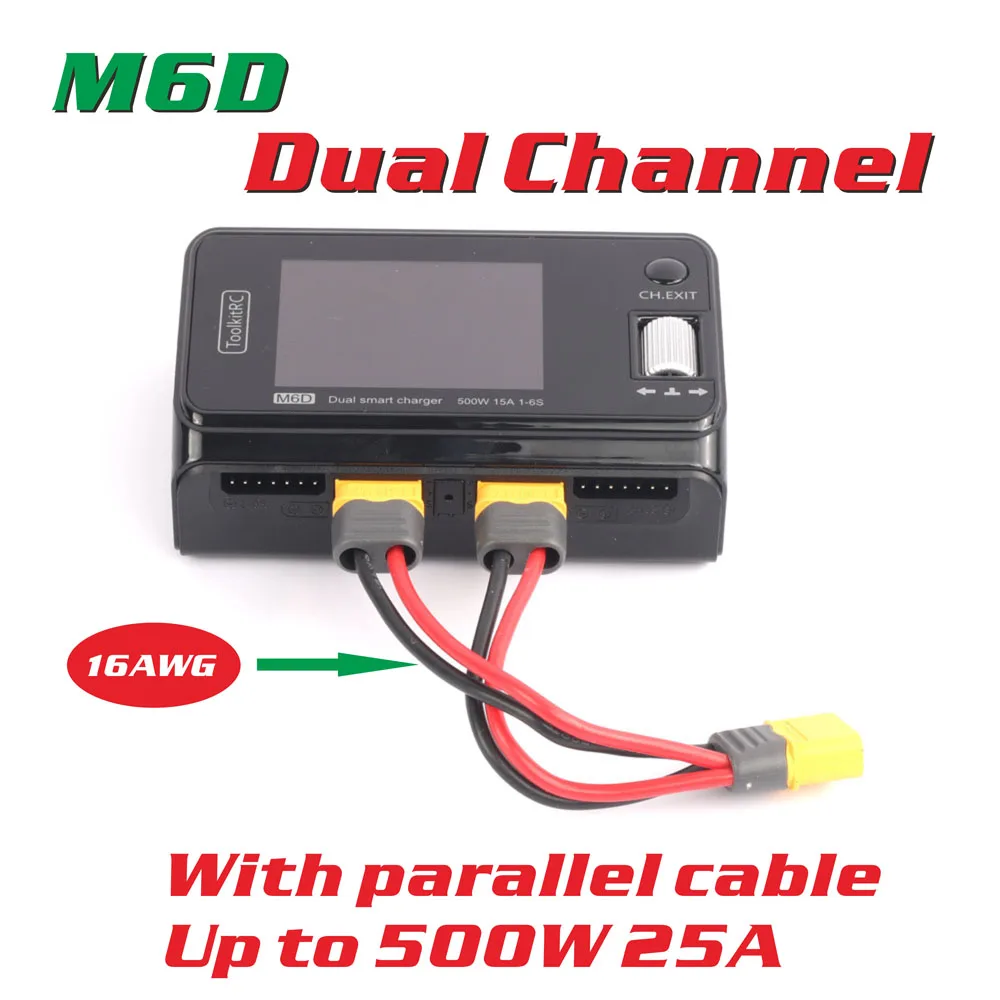 

The New ToolkitRC M6D 500w 15A DC Dual Smart Charger Discharger Battery Balance for 1-6S Lipo LiHV Lion NiMh Pb Cell