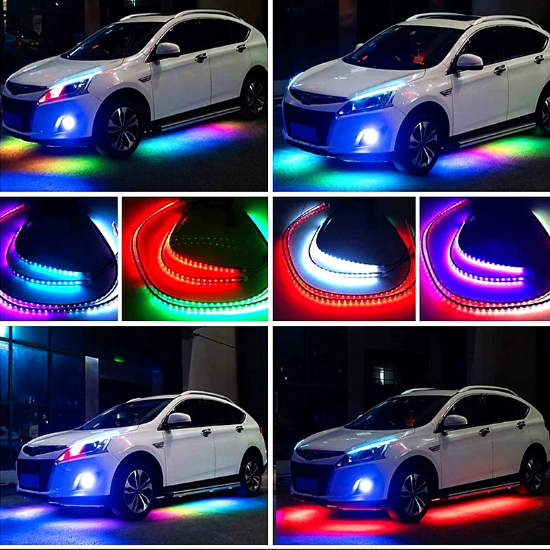 

2021 New RGB Multicolor Flexible Flowing Car LED Light Underglow Underbody Waterproof Automobile Chassi Neon Atmosphere Light