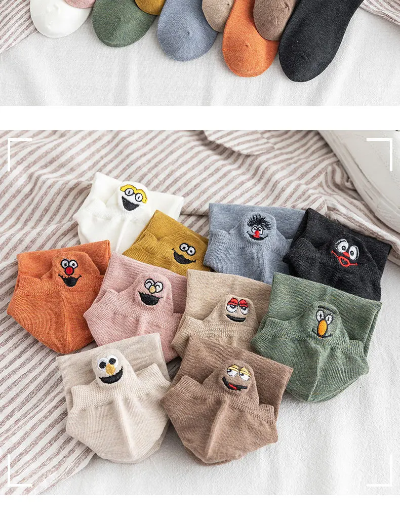Одна пара, женские носки Харадзюку, милые носки по щиколотку, 10 цветов, Kawaii, забавные носки с вышивкой, Happy Skarpetki, зимние носки
