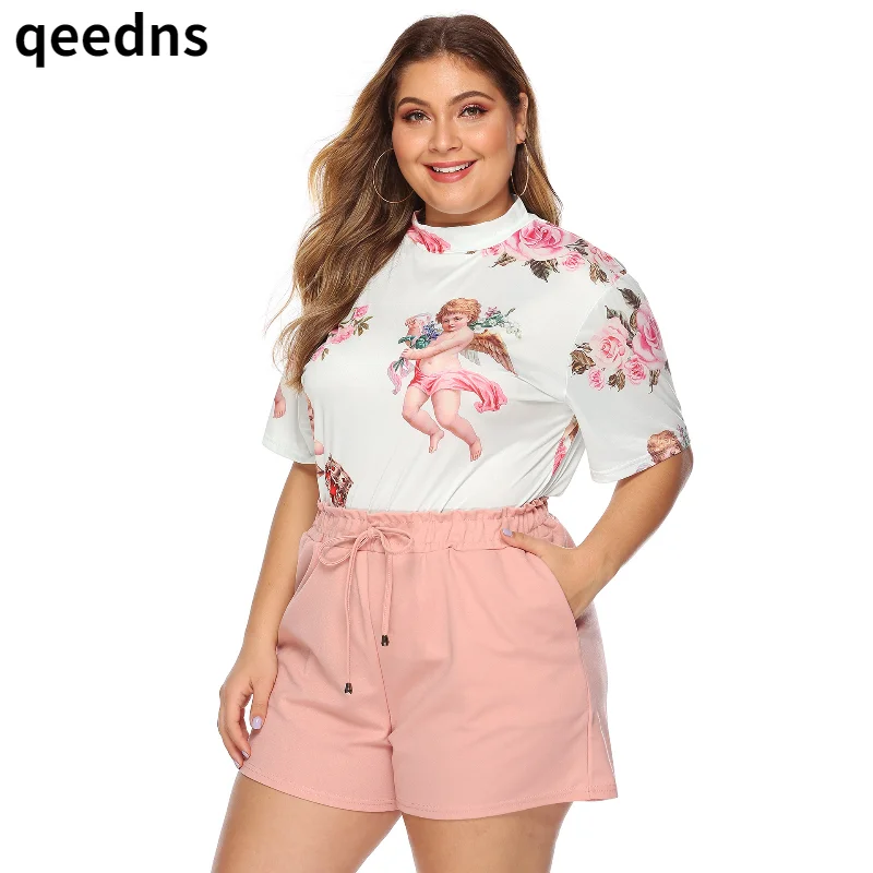 

Women's Pants Plus Size 4XL Summer 2021 Belted Wide Loose Casual Home Shorts Mid Waist Basic Straight Pink Comfortable