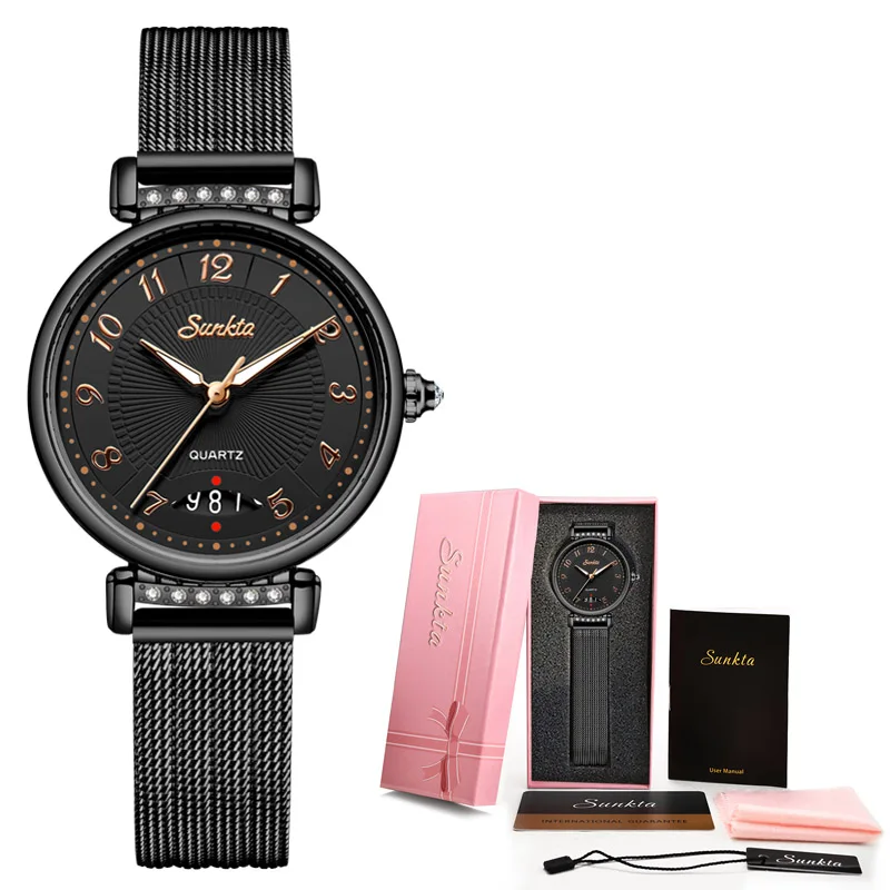 Reloj Mujer женские часы Голубой бриллиант часы Для женщин Водонепроницаемый часы Повседневное модные женские туфли Часы Montre Femme Zegarek Damski+ коробка - Цвет: Black