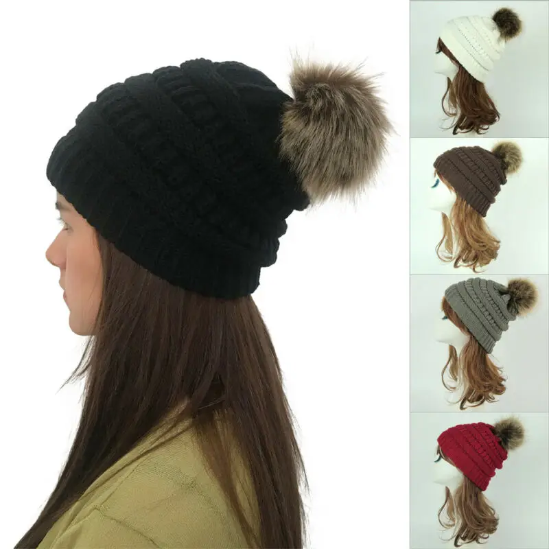 Новинка 2019 женская классическая вязаная шапка с помпонами из искусственного