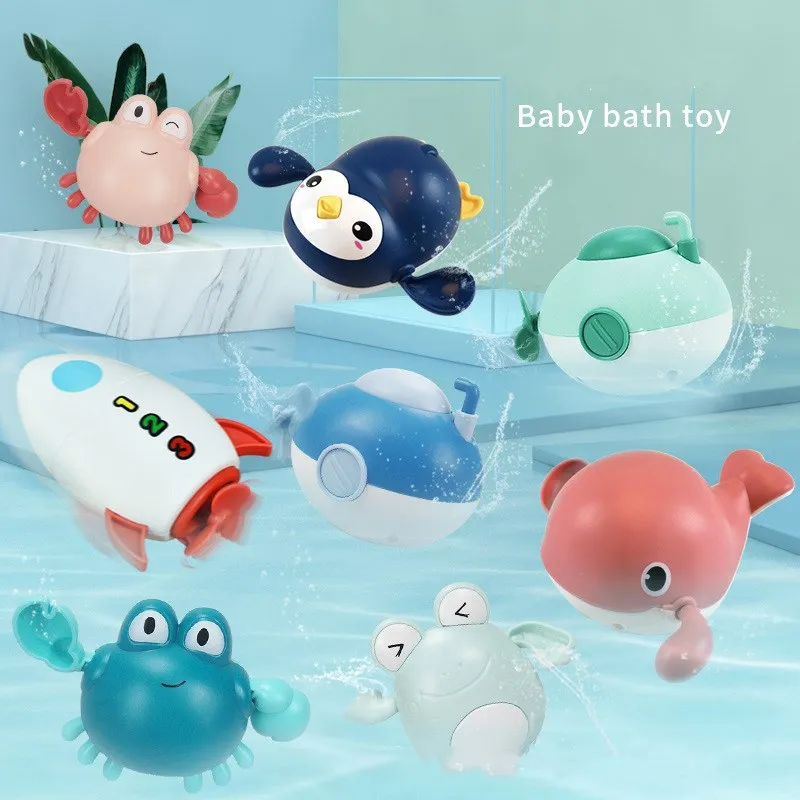 

Hot Baby Bathing Toys Cute Cartoon Crab Submarine Infant Swim Chain Clockwork Toy For Kids Baby Girls Classic Baby Water Toy