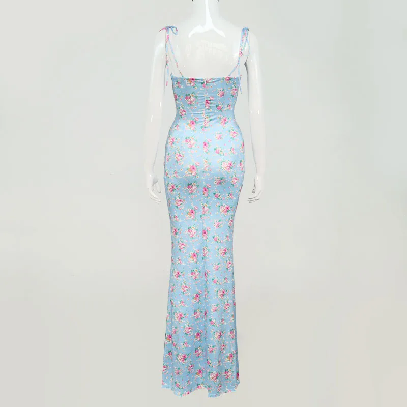

Yissang Floral Vintage Midi Dress Women 2021 Summer Bodycon Ruched Hollow Out Casual Streetwear Vestidos Boho Sundress D011
