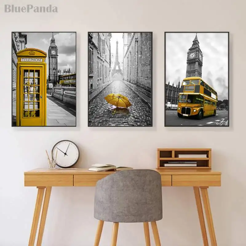 Фотопечать в Париже плакат Биг Бен красный и желтый автобус Художественная