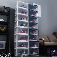 2pcs aj sneakers box hardened plastic shoe box stackable cabinet storage box high top dustproof aj shoe rack organizer