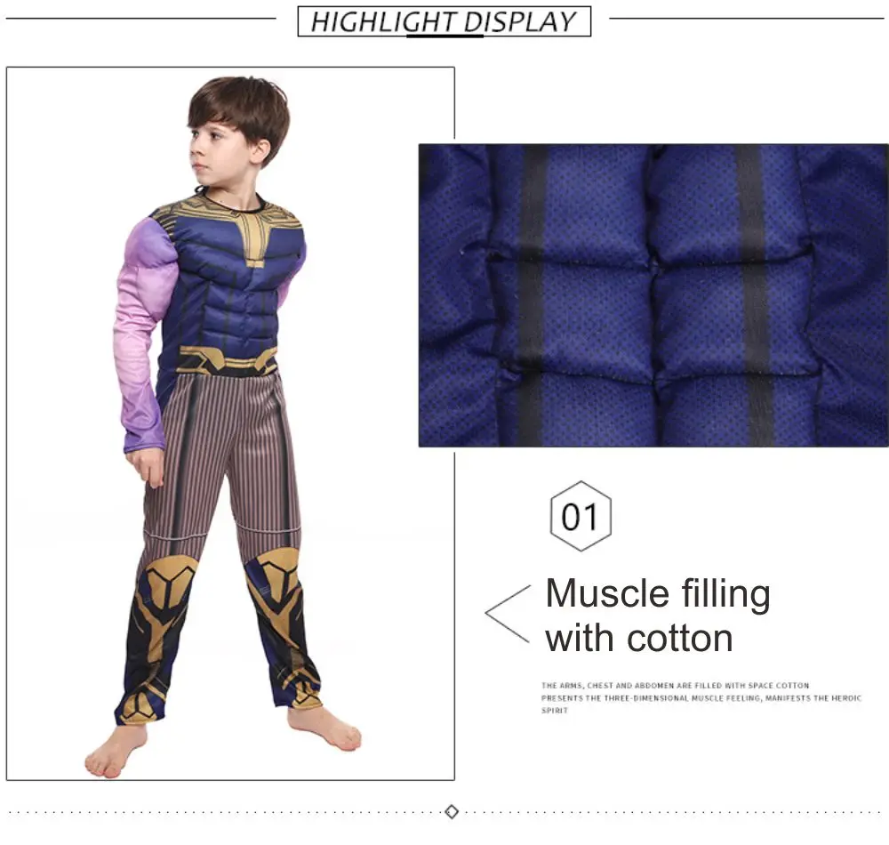 Танос мышечная маска для косплея Детский костюм супергероя детское платье на Хэллоуин Детский карнавальный костюм