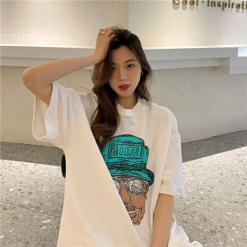 

apparel punk printing Top O-neck short sleeve t-shirts Harajuku cotton vintage clothing summer women's t-shirt Oversized t-shirt