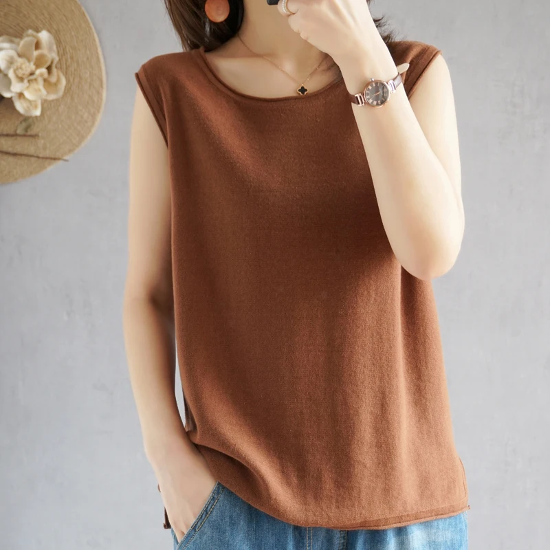 

Womens T-shirt 100% Cotton Vest Tank Tops Singlet Loose Bodyshaping O-Neck Knit Pullover Women Casual Solid Color Cotton Tanks
