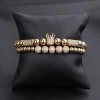 high quality luxury men women jewelry bracelet cz micro pave ball crown charm adjustable beads macrame bracelet set