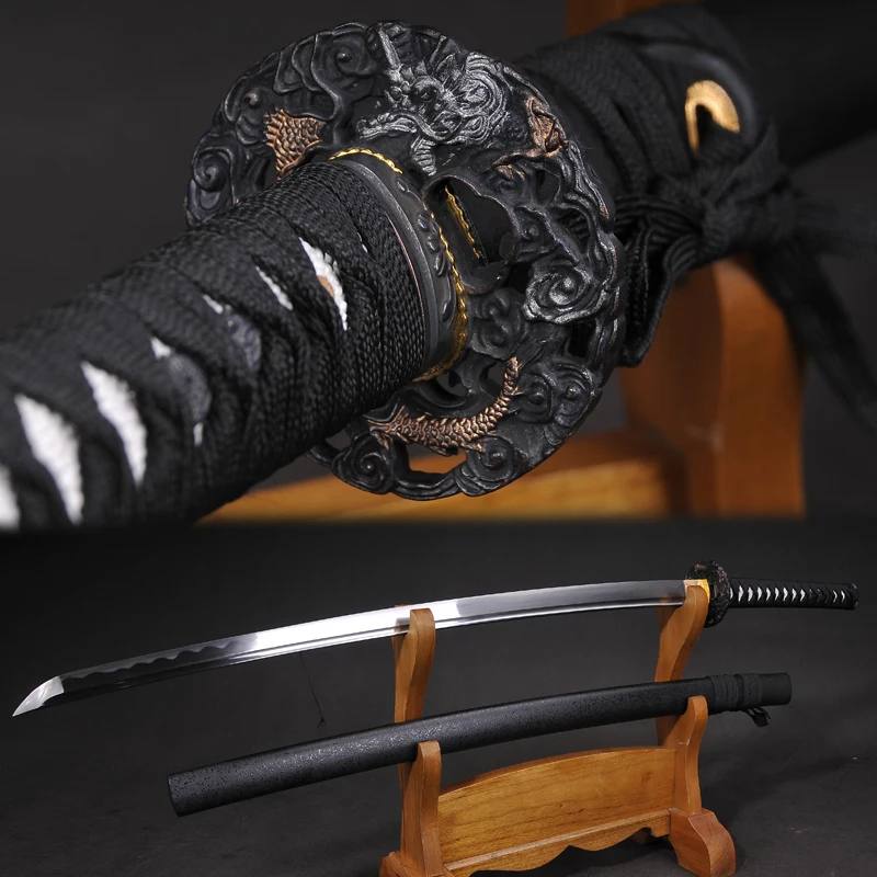 Японская катана 1045, лезвие из углеродистой стали, острые настоящие мечи ручной работы, полностью Танг, 41 дюйм, черные дагоновые мечи