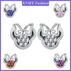 Серьги-гвоздики XNMY серебряного цвета с цирконом, цветные серьги-гвоздики с красивым сердцем, милые серьги с Минни и мелкими кристаллами для женщин и девушек, Изящные Ювелирные изделия