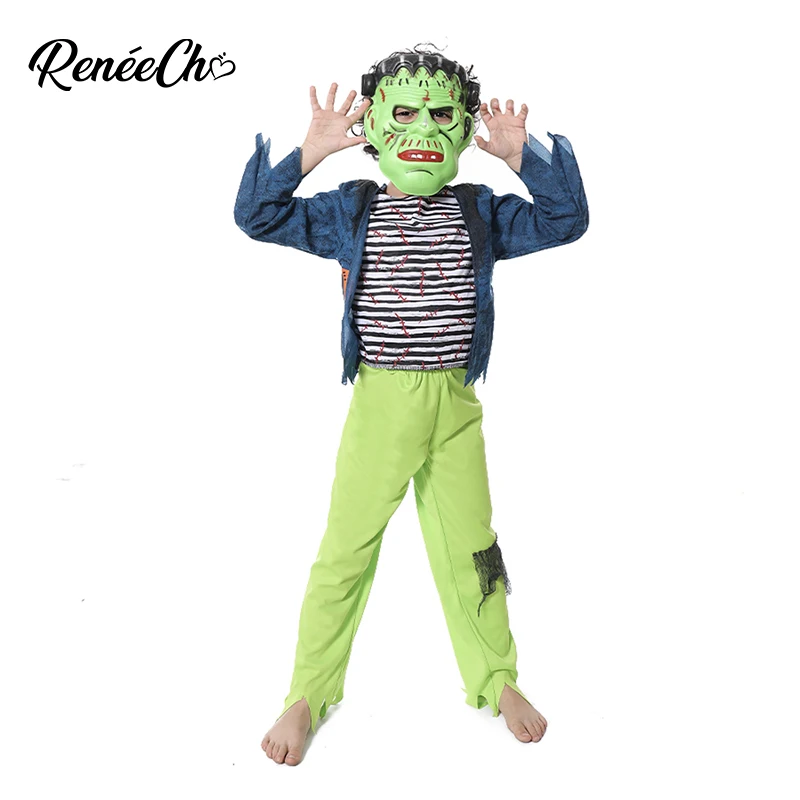 Детский костюм-монстр для мальчиков зеленая маска штаны Хэллоуин |