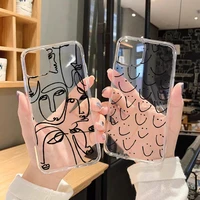 sketch abstract girl couple line phone case for iphone 13 11 12 pro max mini x xsmax xr 6 7 8 plus se luxury transparent cover