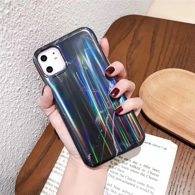 A Aurora laser phone case for iphone 11 11Pro Max case for iphone X XR XS Max 7 8 6 6S Plus Gradient color case capa - Цвет: A