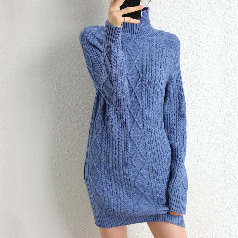 

Long Sweater Dress Women Turtleneck Autumn Thick Pullover knitted Winter Jumper Cashmere Merino Wool Oversized Sweater