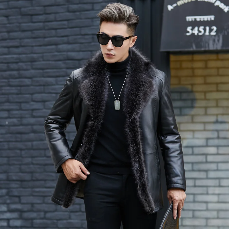 Мужская зимняя одежда из овечьей кожи с длинным рукавом на пуговицах |