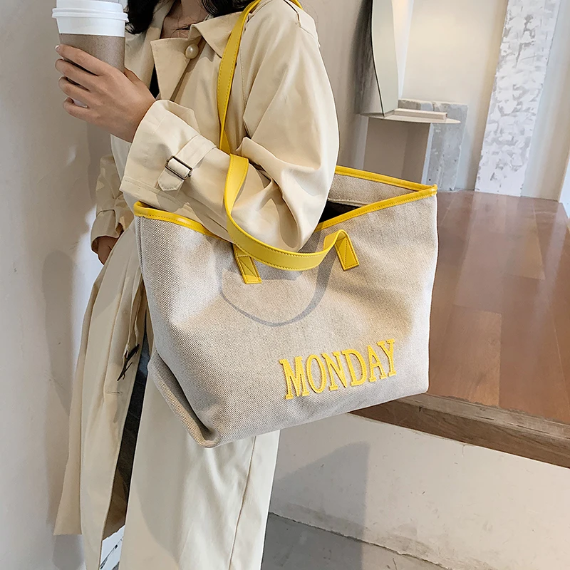 

Korean Fashion Large Capacity One-shoulder Simple Portable Trend Tote Bag Girls Shopping Storage Bag
