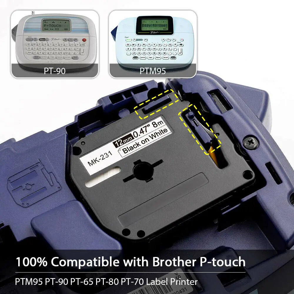 5 шт./лот черная и белая 12 мм * 8 м принтер ленты Совместимость для Brother p-touch этикеток