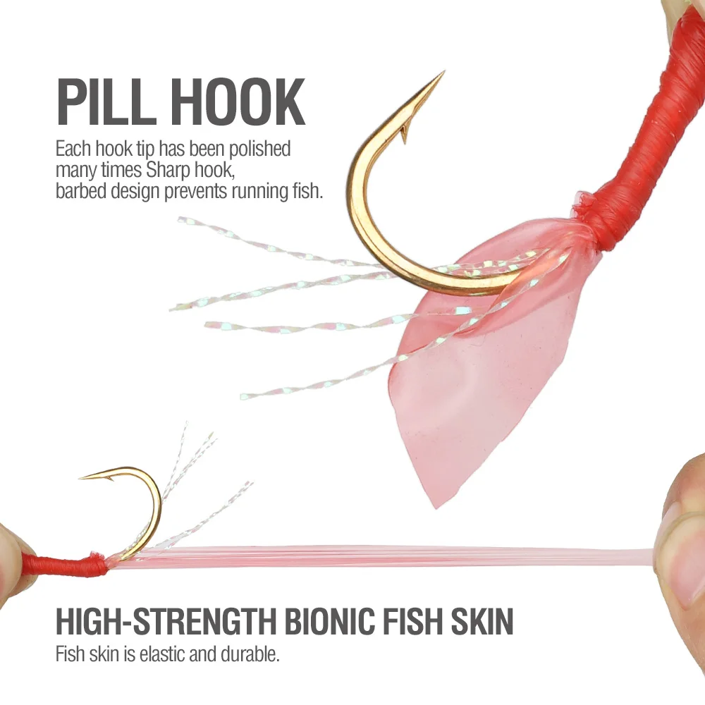 DONQL Combination Fishing Hooks 5#-22# Luminous Fishing Hooks(Tail Luminous Beads) 6 Hooks+ Stainless Steel Fishing Adapter