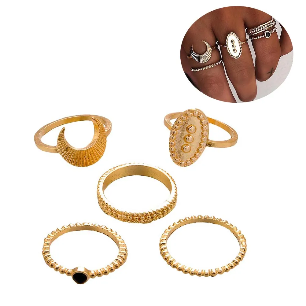 5 шт./компл. богемное женское овальное резное штабелируемое кольцо в форме Луны