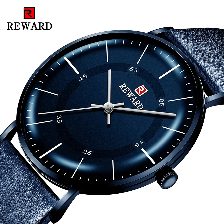 Награда 2020 синий циферблат Для мужчин кварцевые часы с кожаным ремешком Стильные
