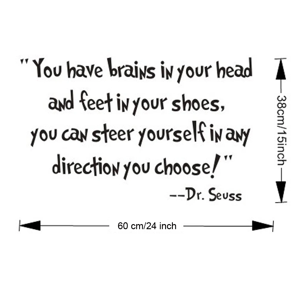 

Dr.Seuss Quote Vinyl Wall Stickers You Have Brain In Your Head choose way For Kids Education Bedroom Accessories Home Decor
