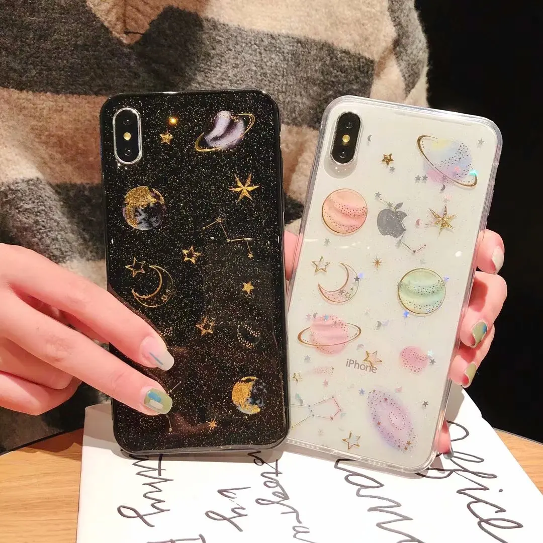 Блестящий милый чехол для телефона с изображением космоса и планеты iPhone 12 Mini 11Pro X