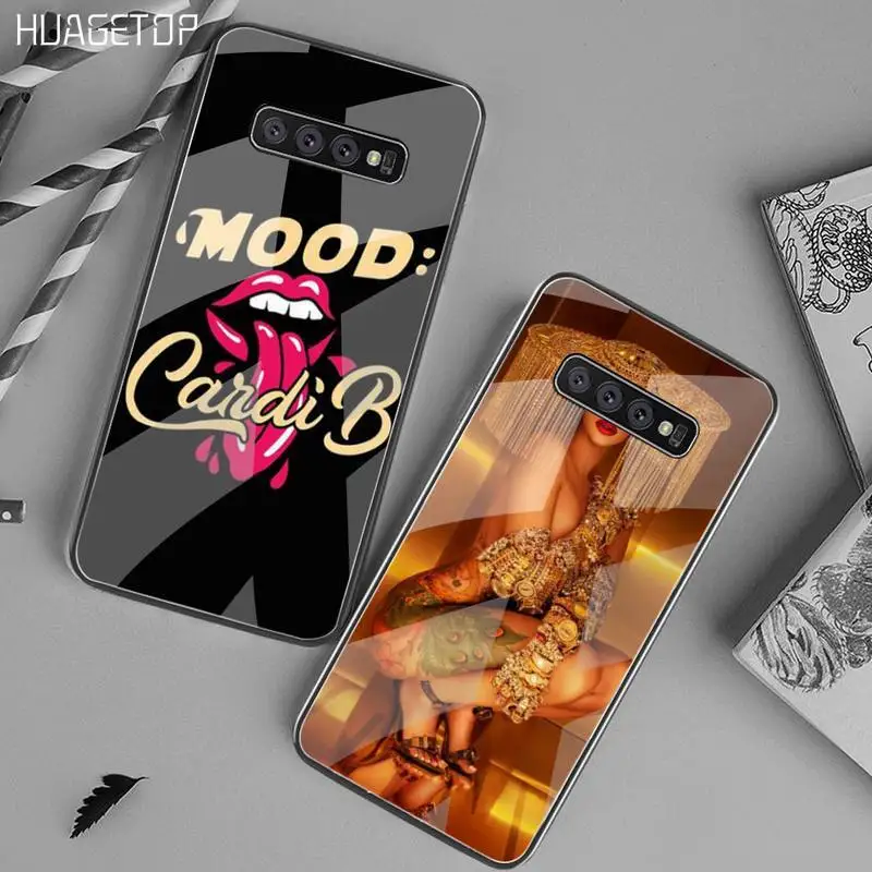 

HUAGETOP American Rap Singer Cardi B Black TPU Phone Case Tempered Glass For Samsung S20 Plus S7 S8 S9 S10 Plus Note 8 9 10 Plus