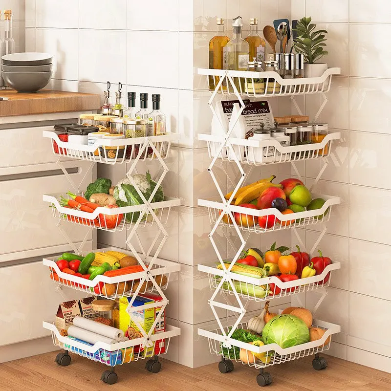 

Floor Folding Rotatable Corner Organizer Fruit And Vegetable Basket Multi-Layer Pot Shelf Mobile Livingroom Kitchen Storage Rack