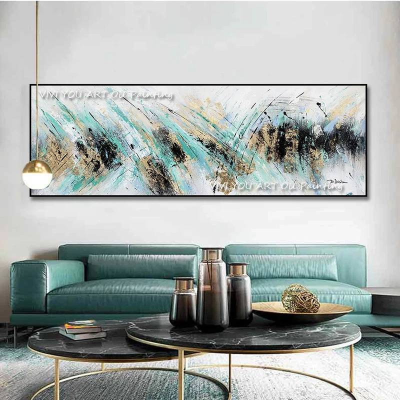 

Modern Abstract 100% Handmade Oil Painting Home Decor Wall Pictures Gold blue black Canvas Art Paint For Living Room Unframed