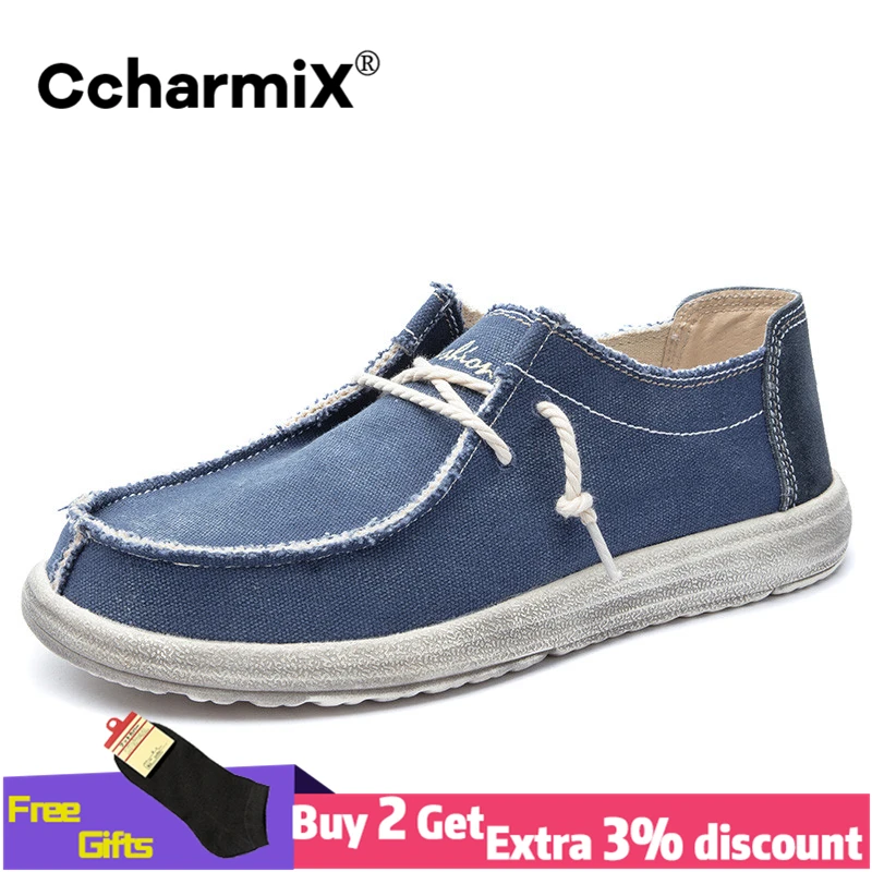 CcharmiX Canvas Shoes Men New Spring Summer Lace Up Denim Mens Casual Male Footwear Plus Size 39-48 | Обувь
