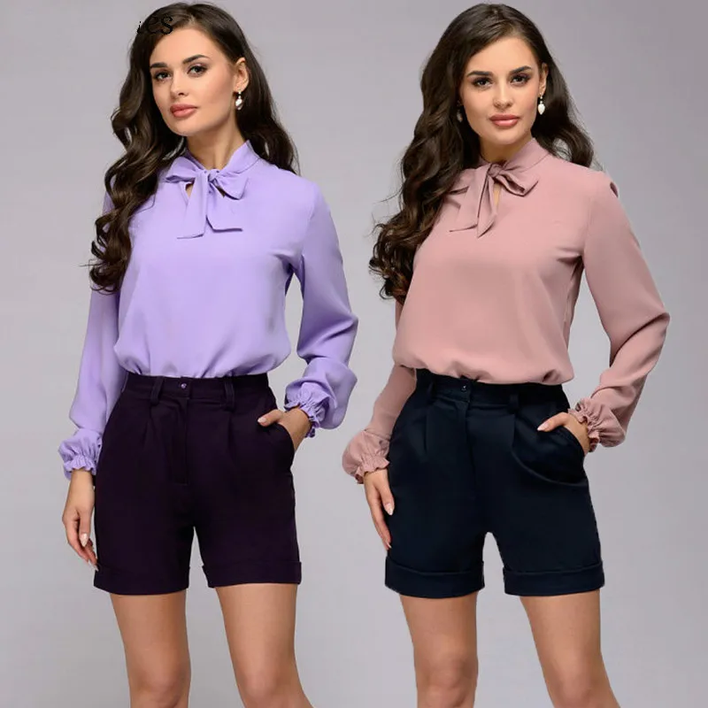 Женская элегантная блузка с бантом женская рубашка на весну и осень однотонная
