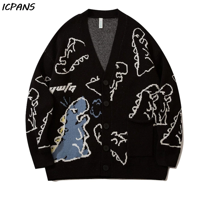 

Japan Style Sweater Male Cartoon Full Print Cardigan Clothing Hip Hop Streetwear Autumn Winter Men Coat Knitted Jackets