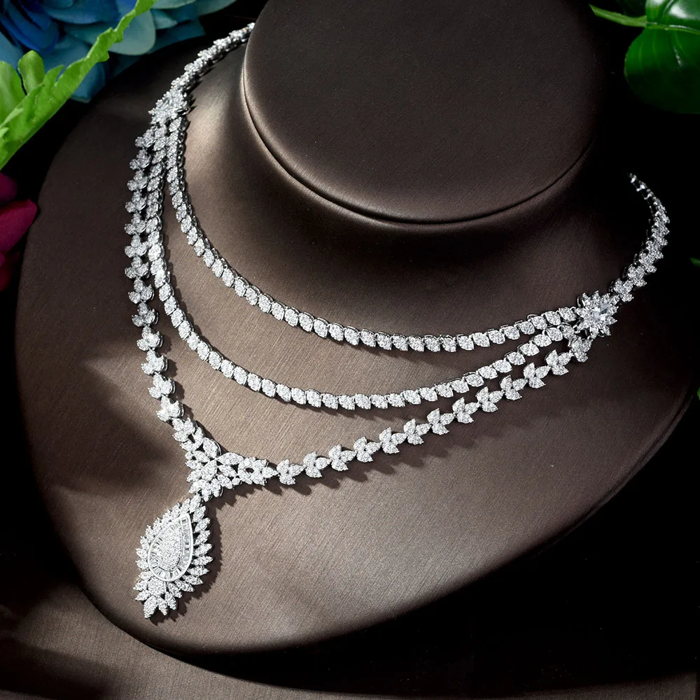 HIBRIDE Красивая Длинная подвеска AAA кубический циркон 4 шт. комплект ювелирных