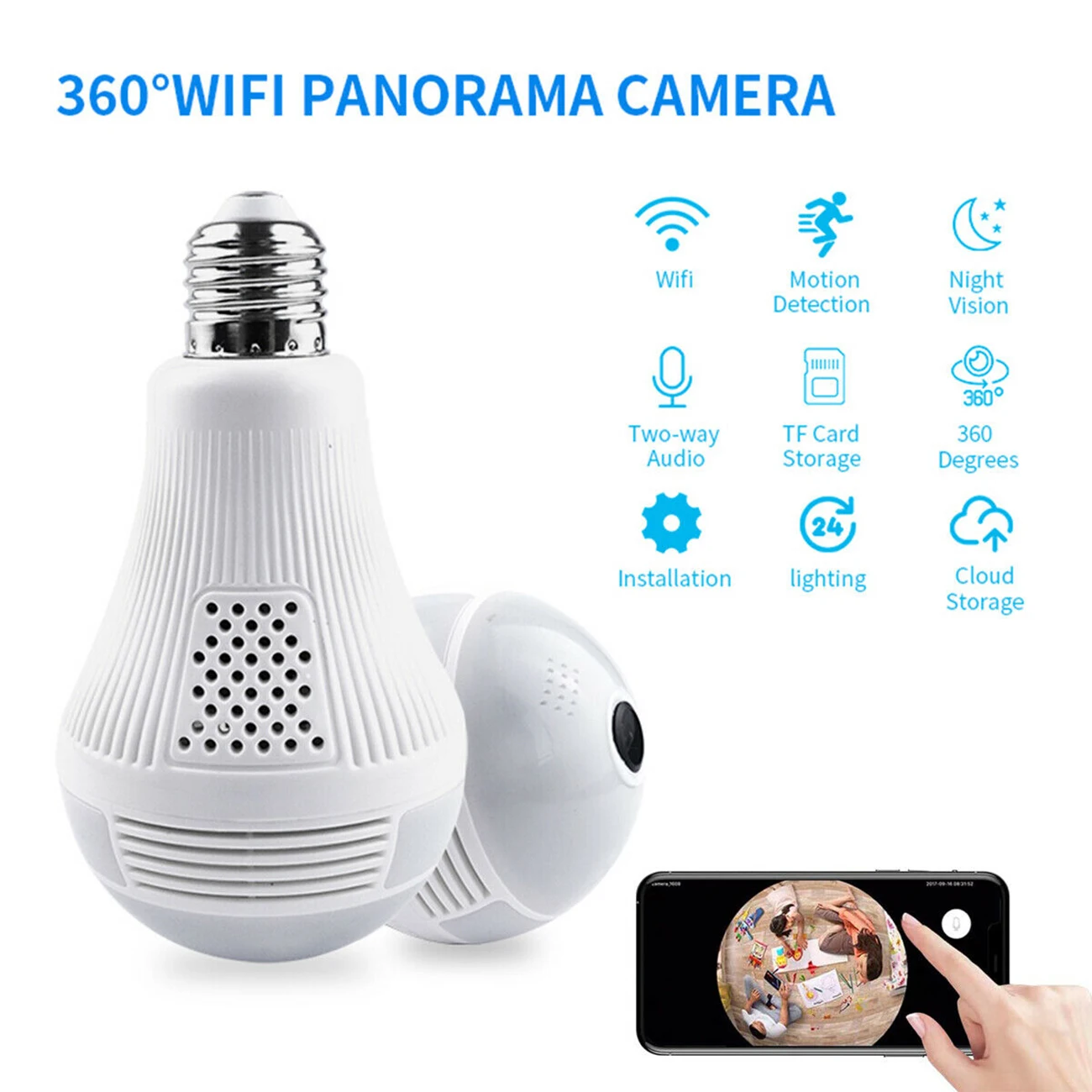 

WIFI Mini IP Camera 360 Degree Panoramic LED Light 960P/1080P Camera Home Security Protection Wireless Bulb Lamp Camera