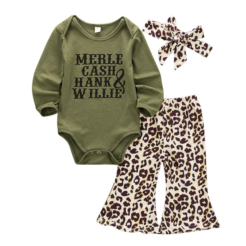 

Hot Newborn Baby Girl Leopard Print Tops Romper Pants Headband Outfit 3Pcs Set