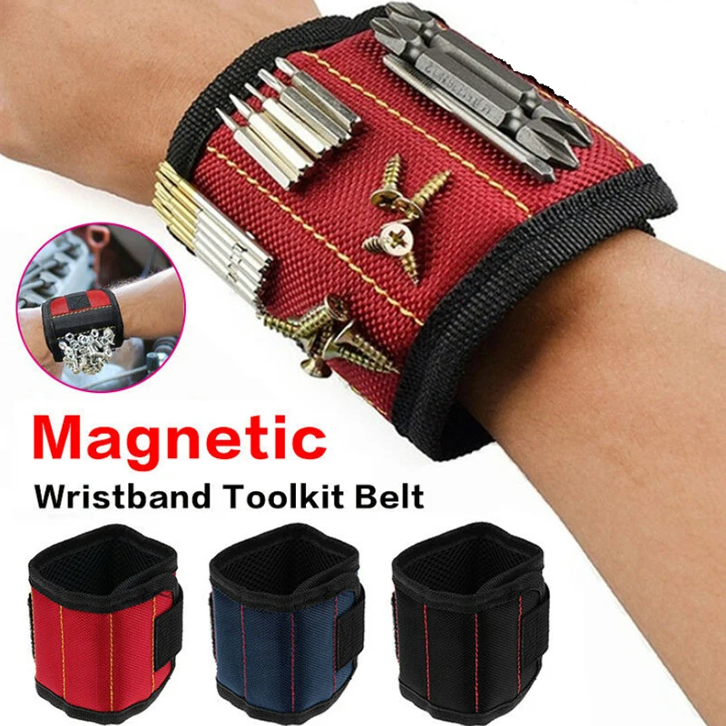 

3/5Rows Polyester Magnetic Wristband 6/10/15Pcs Powerful Magnet Carrying Electrician Kit Screw Drill Stand Repairing Belt Tools