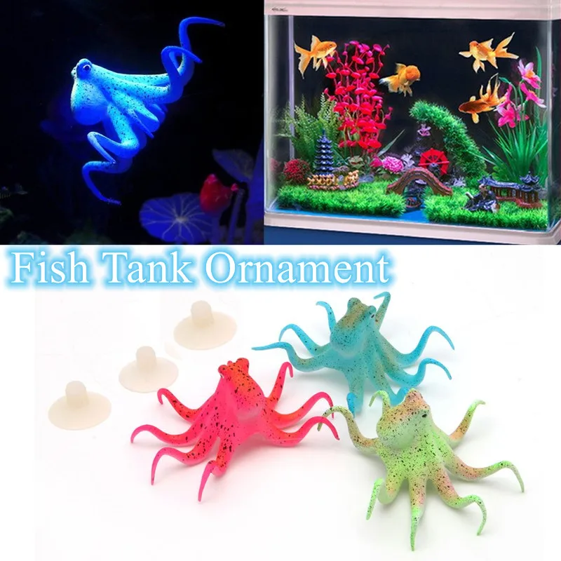 

3 Styles Luminous Aquarium Decoration Water Plants Glowing Nightlight Fish Tank Artificial Ornament Octopus