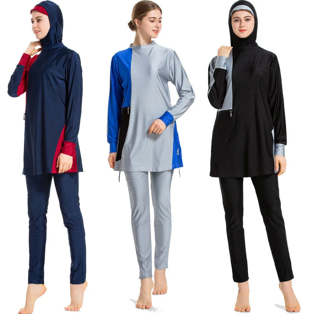 

2021 New Muslim burkini conservative Hui swimsuit wish sunscreen three-piece swimsuit hijab swimwear islamic swimsuit fashion