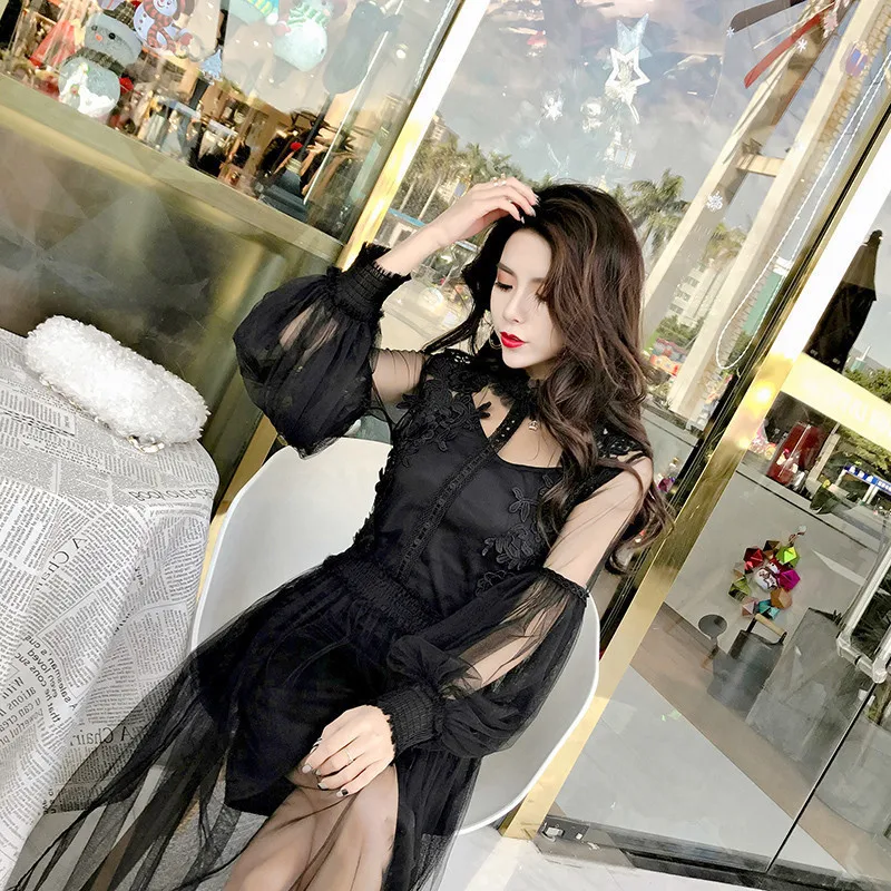 Сетчатое кружевное бальное платье с длинными рукавами для вечевечерние в стиле