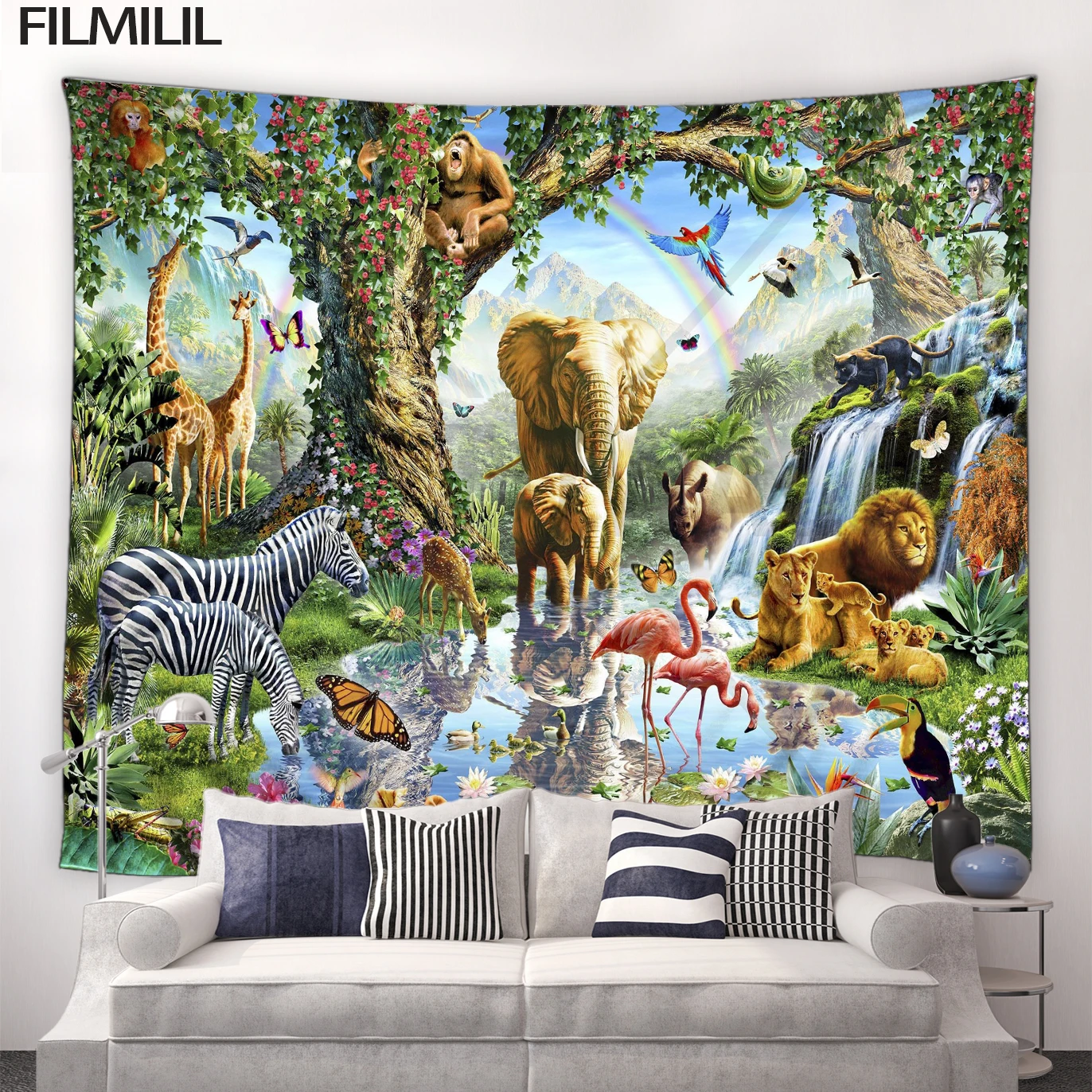 

Forest Wild Animals Tapestry Elephant Zebra Lion Dinosaur Tapestries ​Home Decor Hippie Wall Hanging Psychedelic Mural Blanket
